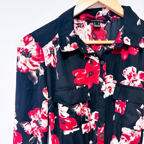 REVAMPED Black floral long-sleeve belted dress women | Medium * - Picture 4 of 9